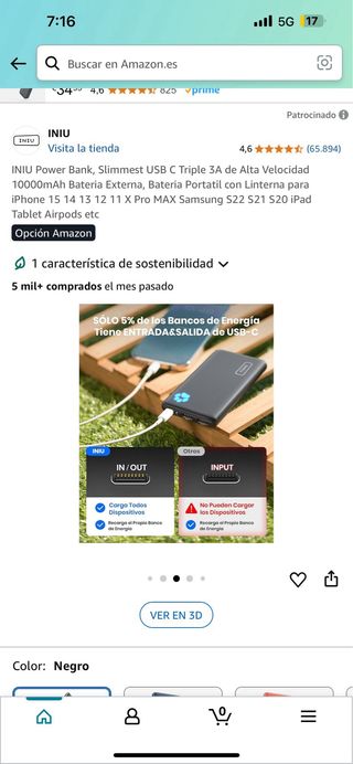 INIU Power Bank 10000mAh - Negra