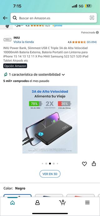 INIU Power Bank 10000mAh - Negra