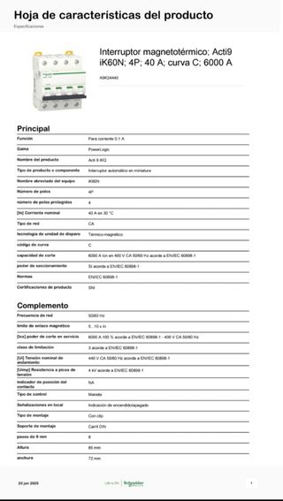 Interruptor magnetotérmico; Acti9 iK60N; 4P; 40 A