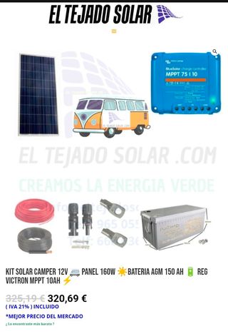 Kit Solar Camper 12V panel 160W batería 150a REG.