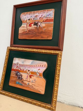 Pareja de óleos taurinos sobre tabla