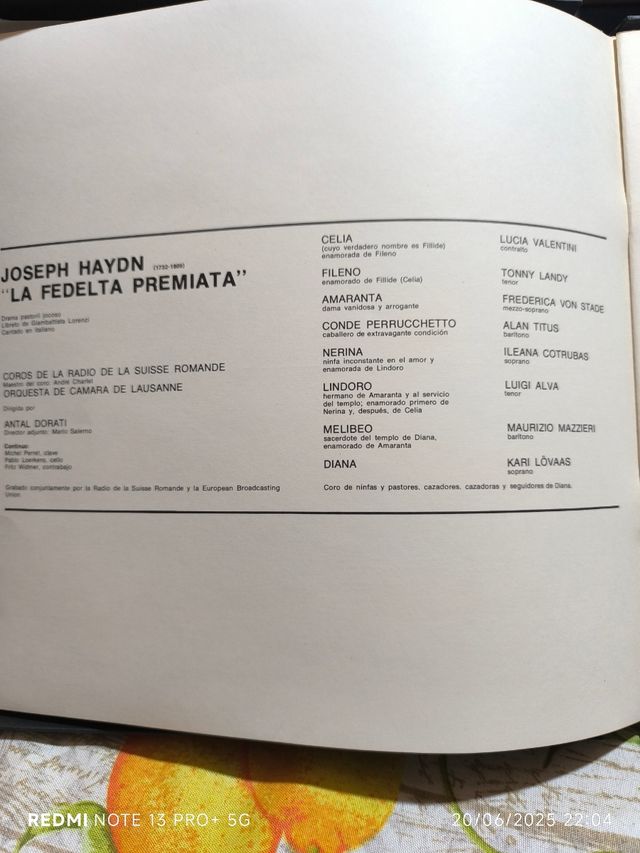 Haydn : ópera La fedelta premiata, LPs