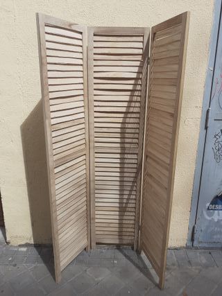 Biombo madera natural de 3 cuerpos, madera natural
