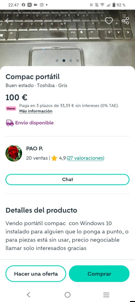 Ordenador Portátil compac 4gb