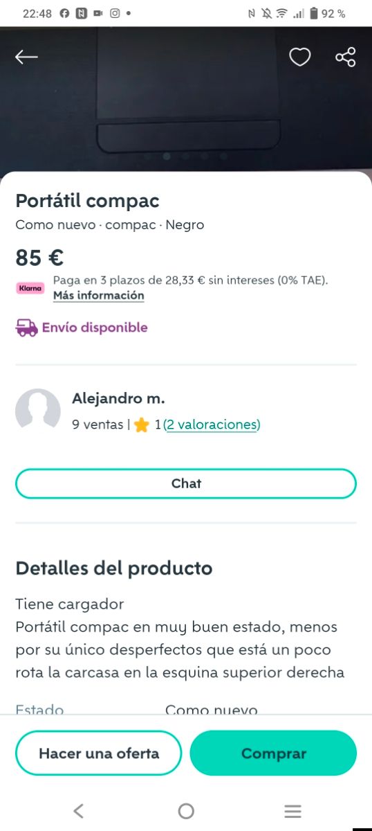 Ordenador Portátil compac 4gb