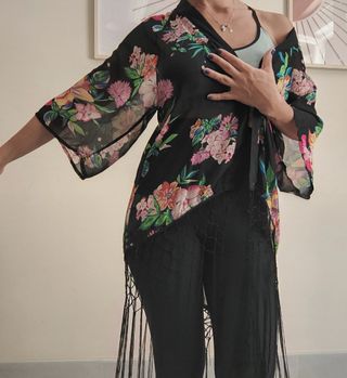 Kimono floral negro - Talla M