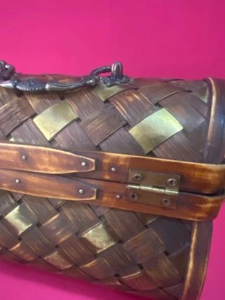 Caja cofre vintage madera mimbre