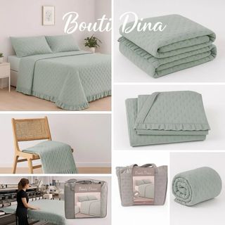 Colcha bouti con volante verde cama 135cm