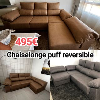 Sofá chaise longue marrón - Piel sintética