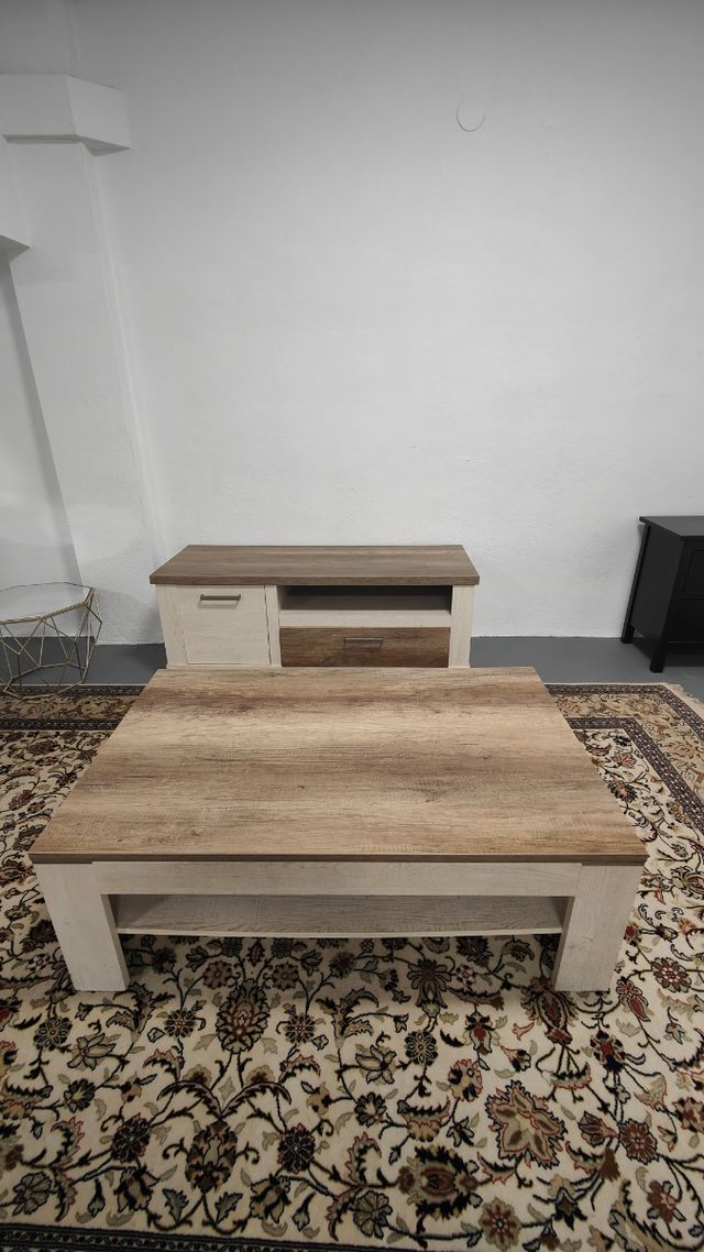 Mesa centro y mueble TV - Madera blanco/marrón