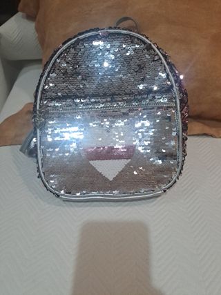 Mochila niña lentejuelas rosa-plata