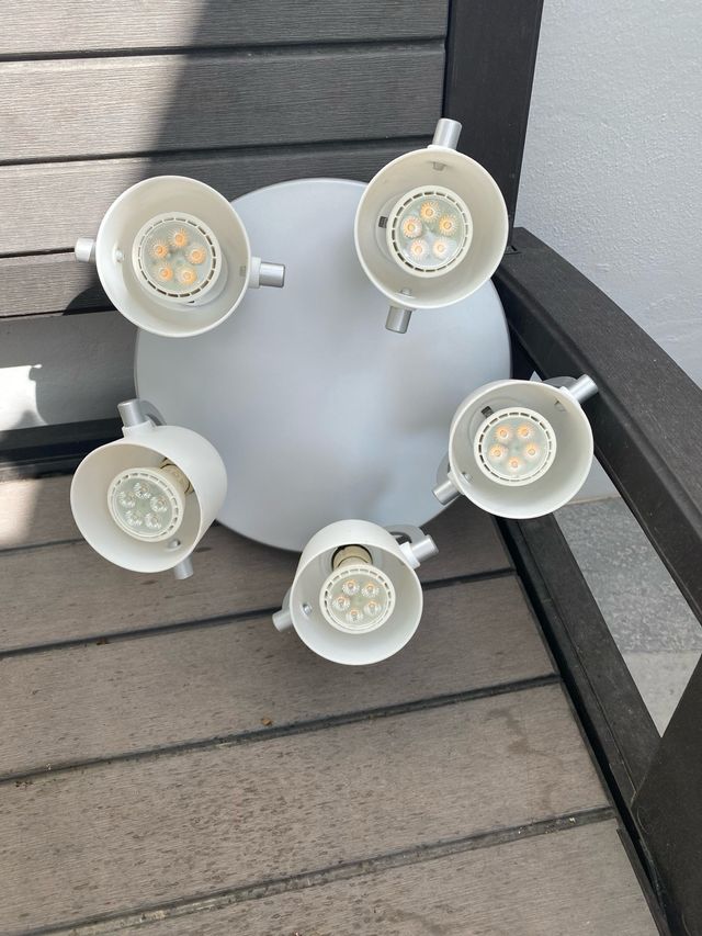 Plafón Ikea 5 luces blanco-plata