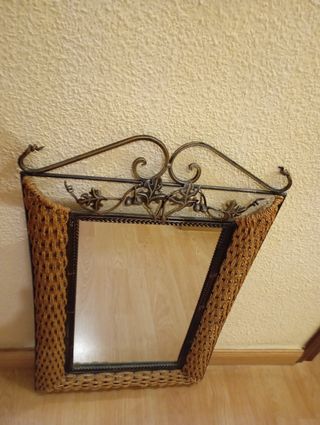 Espejo vintage mimbre y metal
