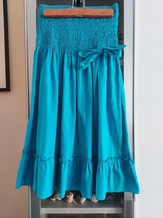 Abito turchese estivo senza spalline, in cotone