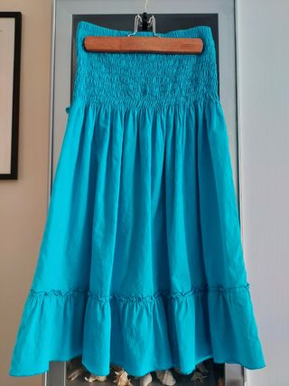 Abito turchese estivo senza spalline, in cotone