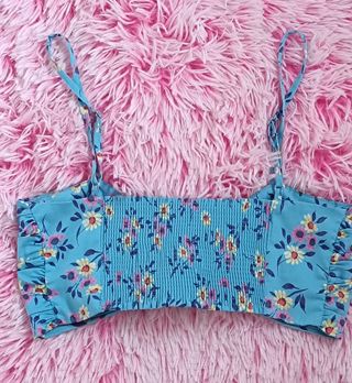 Top Zara azul estampado flores XS