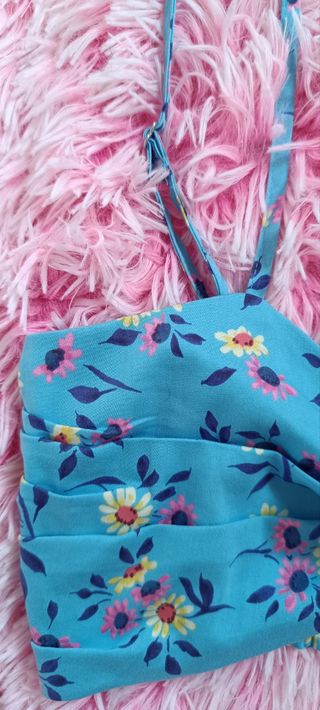 Top Zara azul estampado flores XS