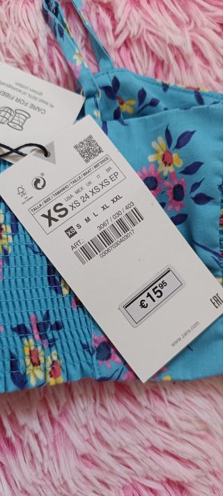 Top Zara azul estampado flores XS
