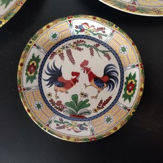 4 PLATOS PORCELANA CHINA VINTAGE DECORACIÓN GALLOS