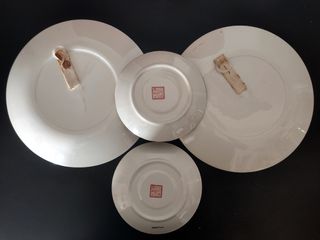 4 PLATOS PORCELANA CHINA VINTAGE DECORACIÓN GALLOS
