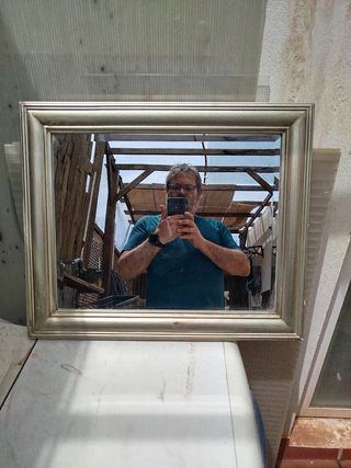 Espejo marrco madera pintado plateado 