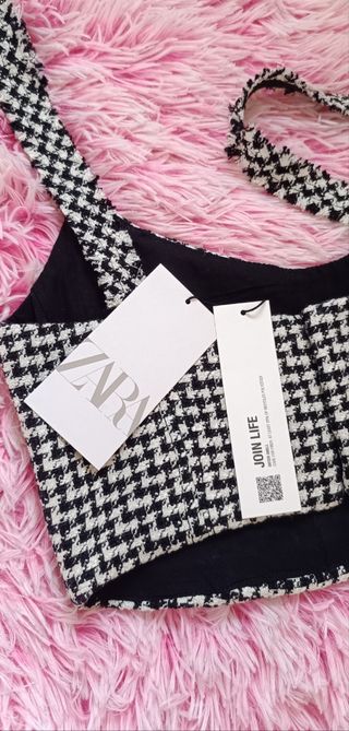 Top corto Zara blanco y negro S