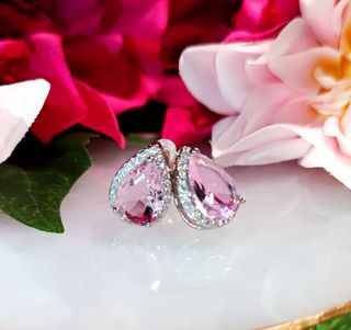 Pendientes circonitas rosa pera