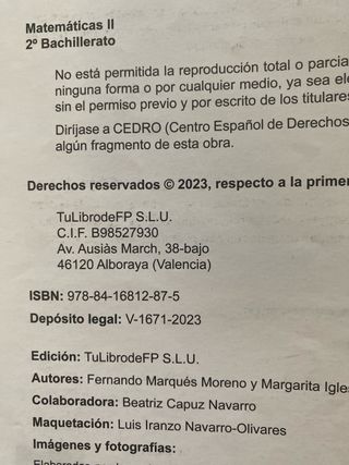 Matematicas II 2 Bachillerato