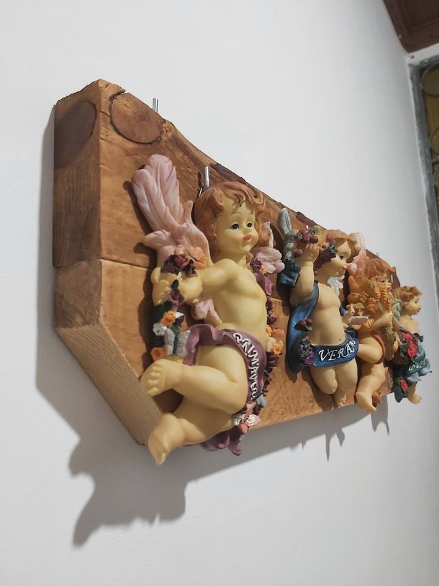 4 Figuritas ángeles madera -Primavera-Verano-Otoño