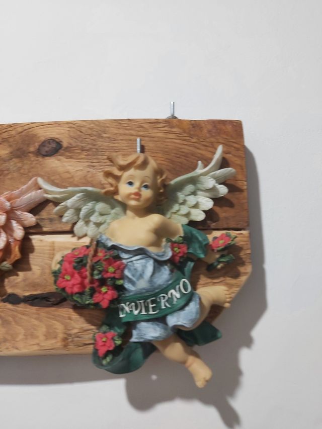 4 Figuritas ángeles madera -Primavera-Verano-Otoño