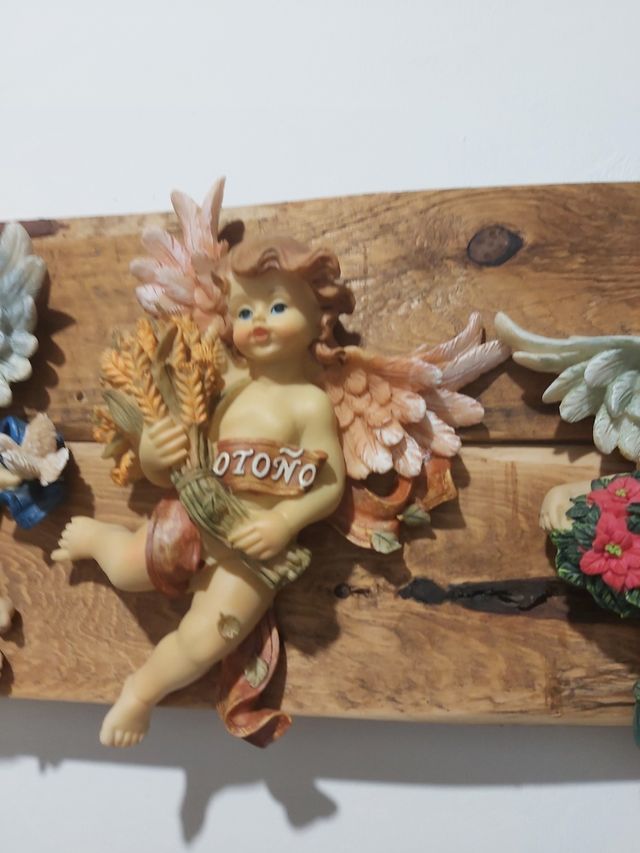 4 Figuritas ángeles madera -Primavera-Verano-Otoño