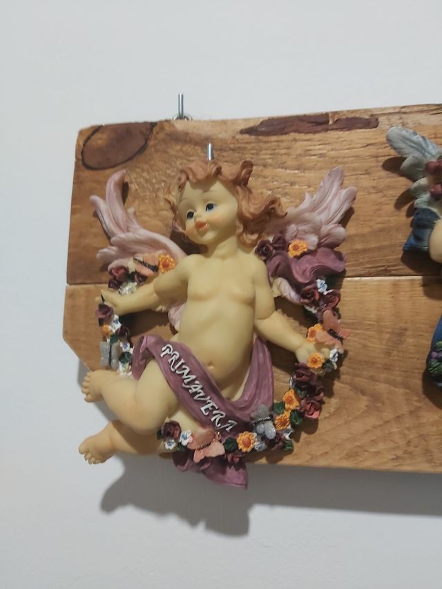 4 Figuritas ángeles madera -Primavera-Verano-Otoño