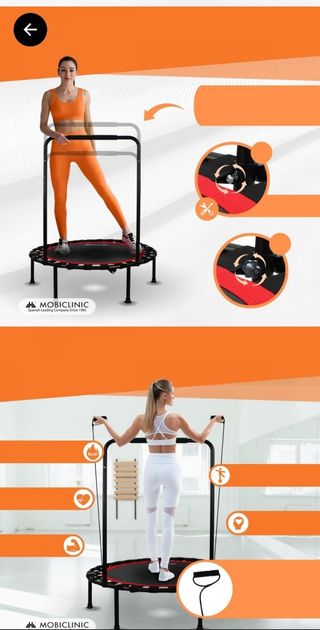 Mini cama elástica con barra en perfecto estado.