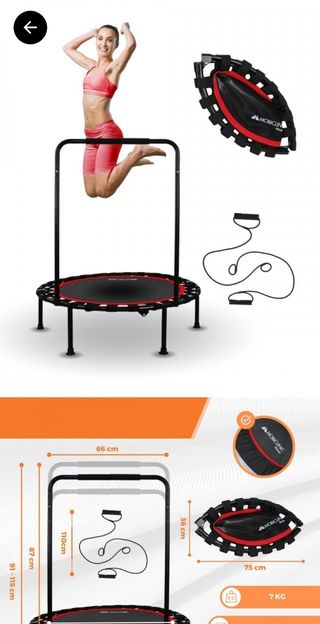 Mini cama elástica con barra en perfecto estado.