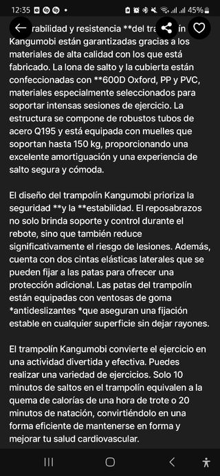 Mini cama elástica con barra en perfecto estado.