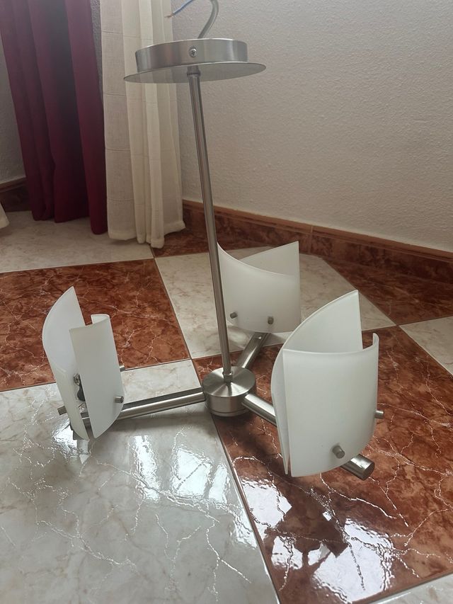 Lampara 3 brazos acero y cristal