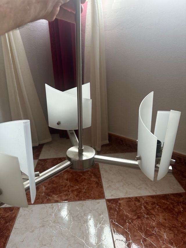 Lampara 3 brazos acero y cristal