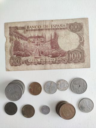 Monedas y billete antiguas pesetas España