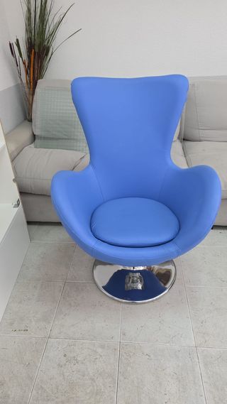 Sillón huevo azul - piel sintética