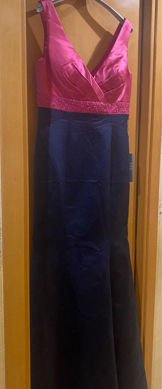 Vestido largo boda azul-rosa, sin estrenar.