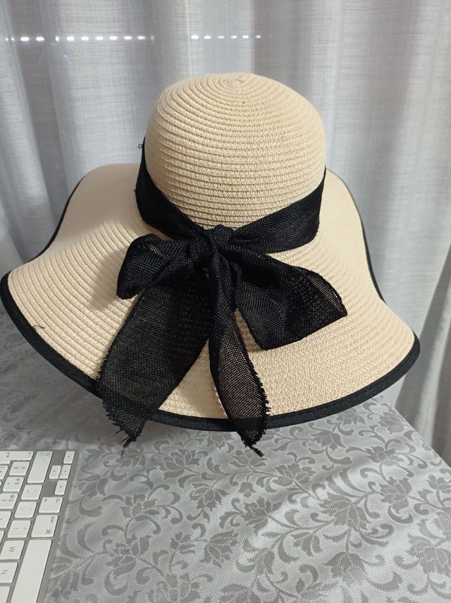 Cappello paglia beige fiocco blu