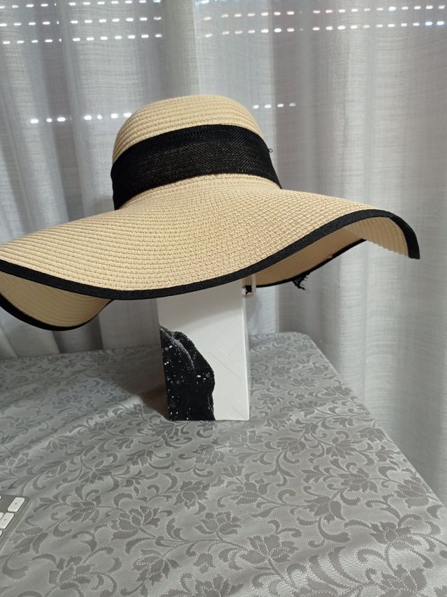 Cappello paglia beige fiocco blu