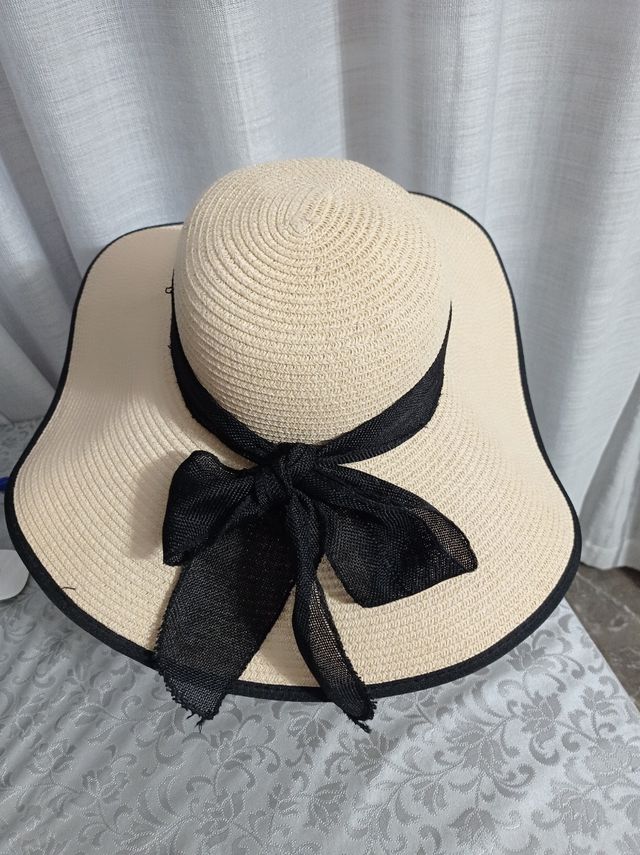 Cappello paglia beige fiocco blu