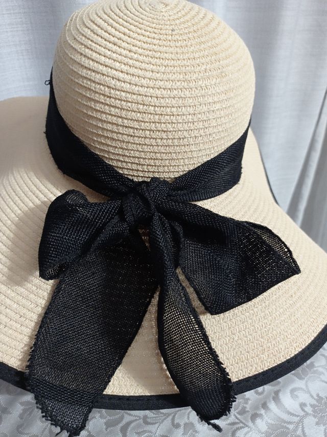 Cappello paglia beige fiocco blu