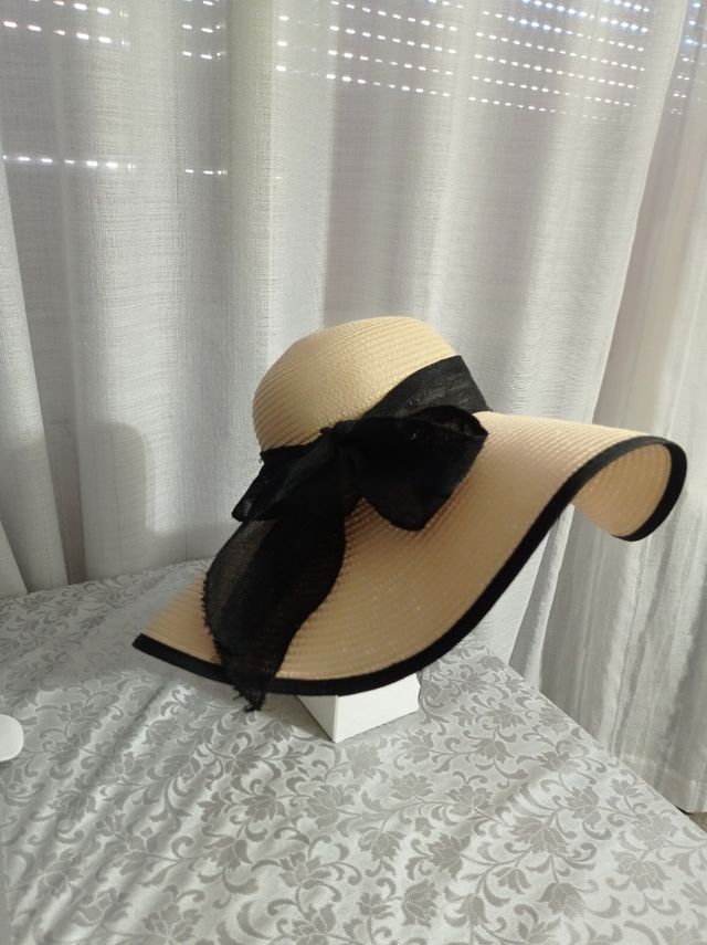 Cappello paglia beige fiocco blu