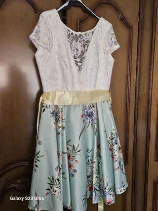 Vestido fiesta blanco y azul