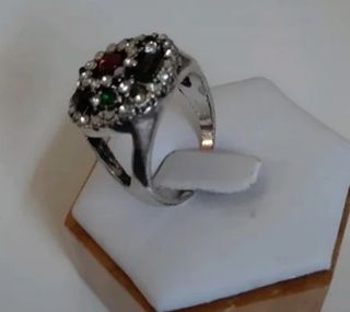 Anillo mujer plateado rojo