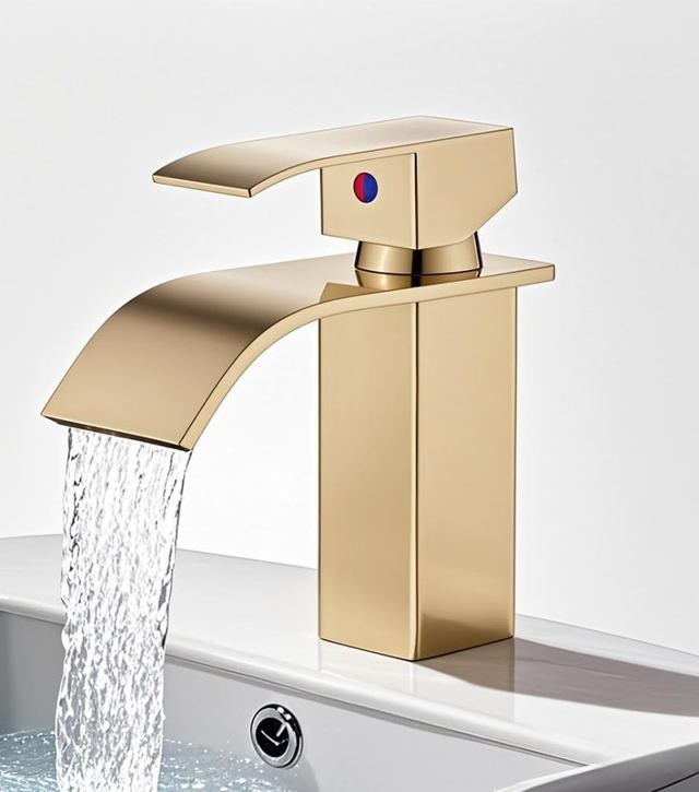 Grifo Lavabo Dorado Pulido Acero Inoxidable