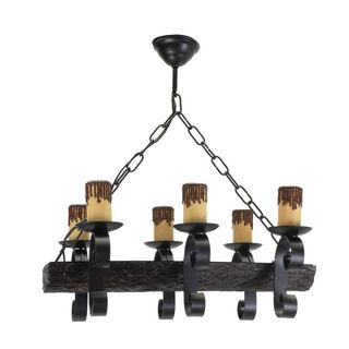 Lámpara rústico 6 luces madera metal