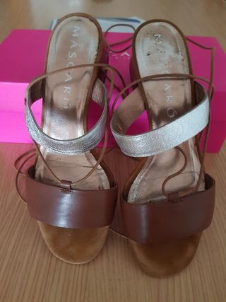 Sandalias Mascaro Piel Marrón Plata 37